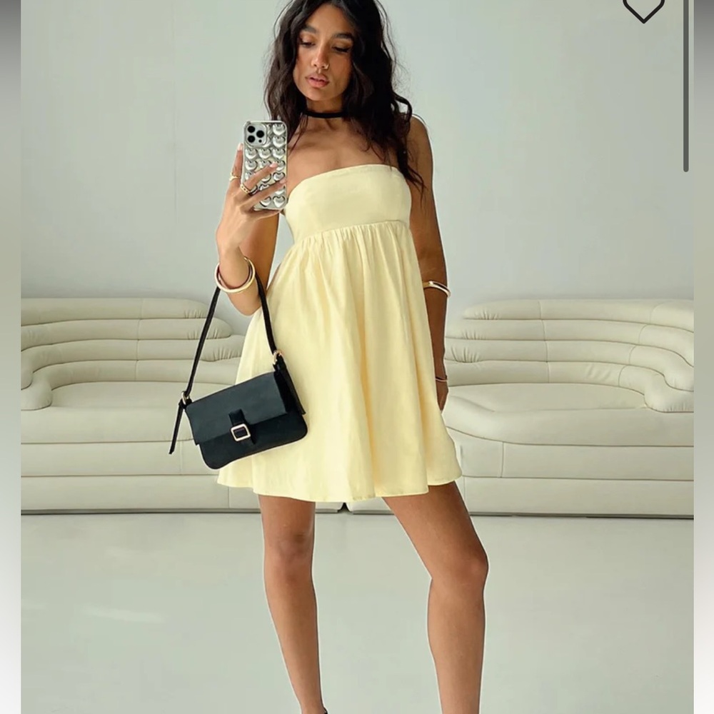 Princess Polly OSMENT STRAPLESS MINI DRESS LEMON